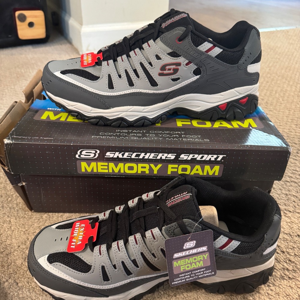 Skechers Mens After Burn M Fit Extra Wide Sneakers Charcoal Red 50125EWW Size 14